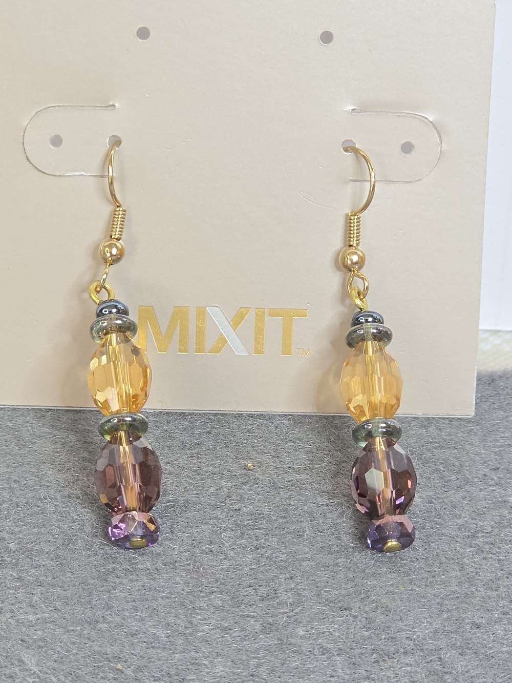 Mixit Gold-Tone Citrine and Amethyst Color Glass Beaded Drop Earrings